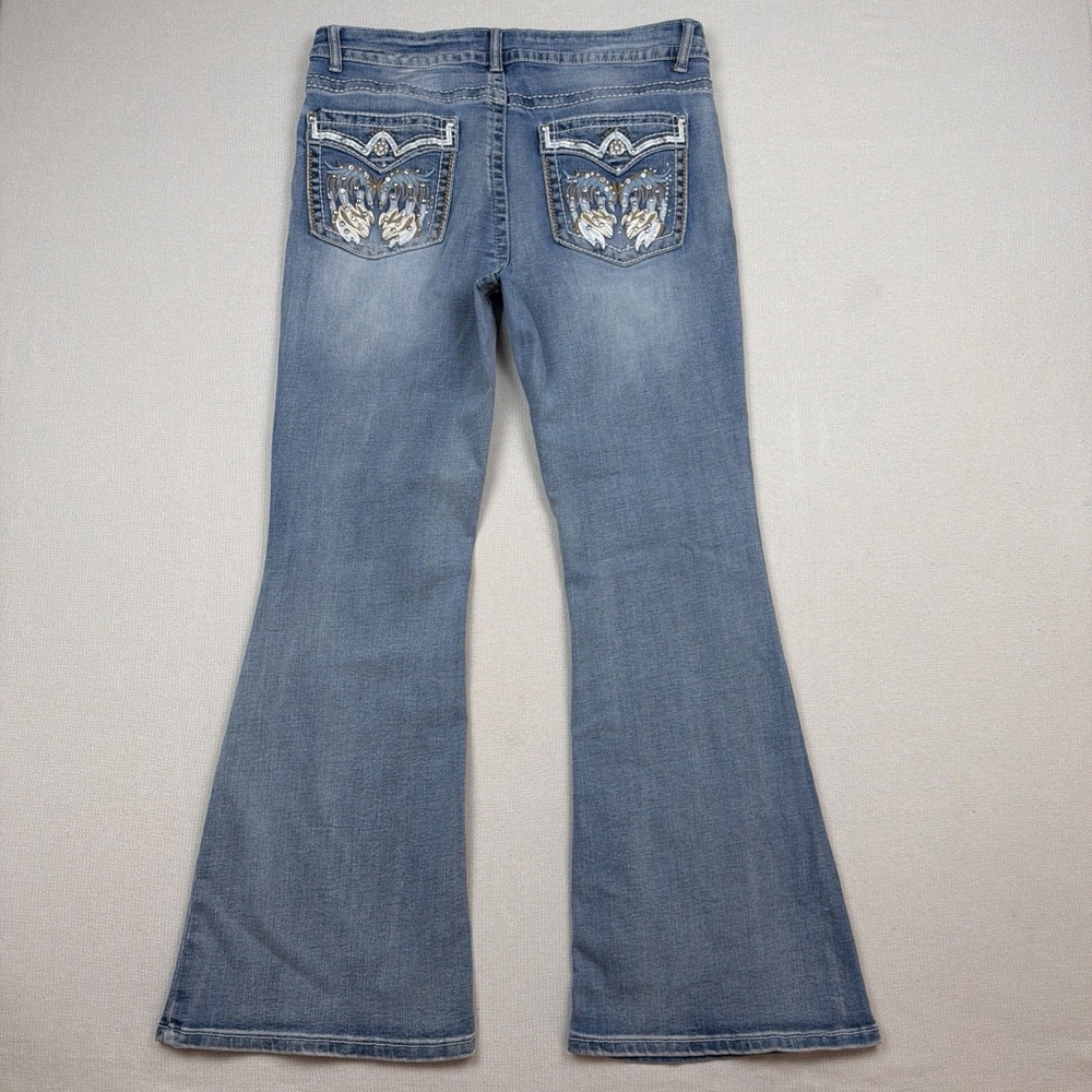 Telepatia Bootcut Mid Rise Jeans Size 15/32* Blue Western Rhinestone Embroidery